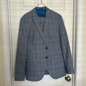 Gray and navy plaid suit